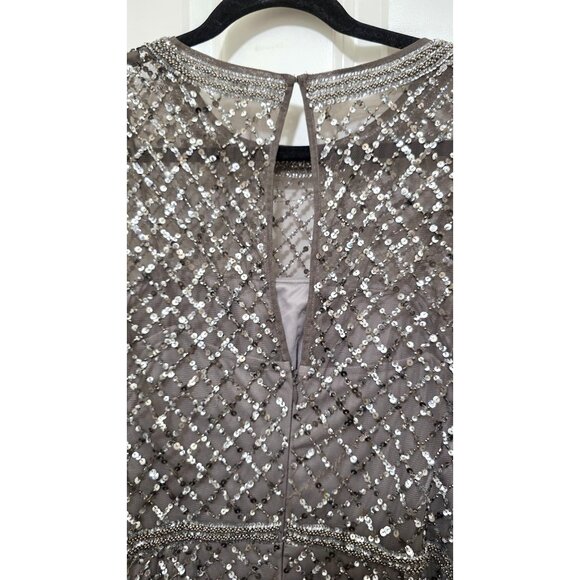 Adrianna Papell Beaded Short Sleeve Gown Size 12 Gray Elegant Formal Dress - Picture 5 of 6